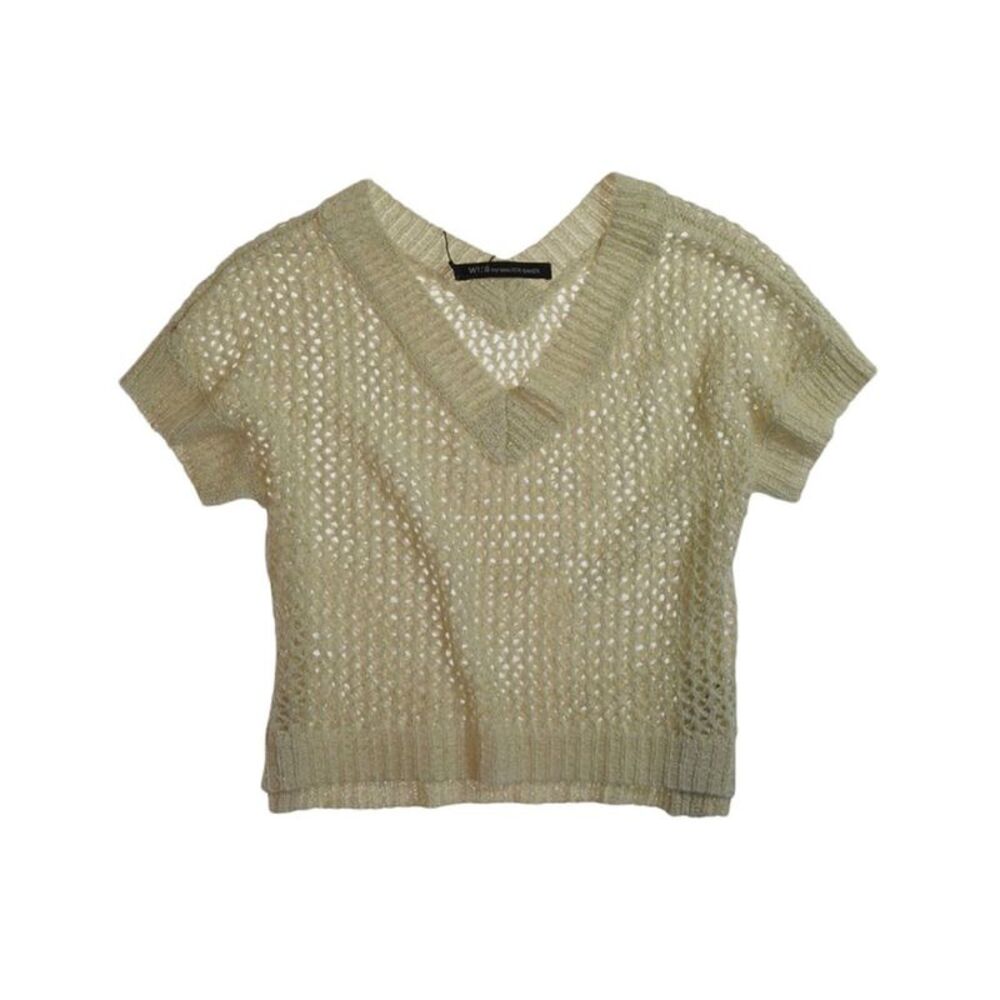 W118 Womens Glittery V-neck Mesh Knit Sweater, NWT